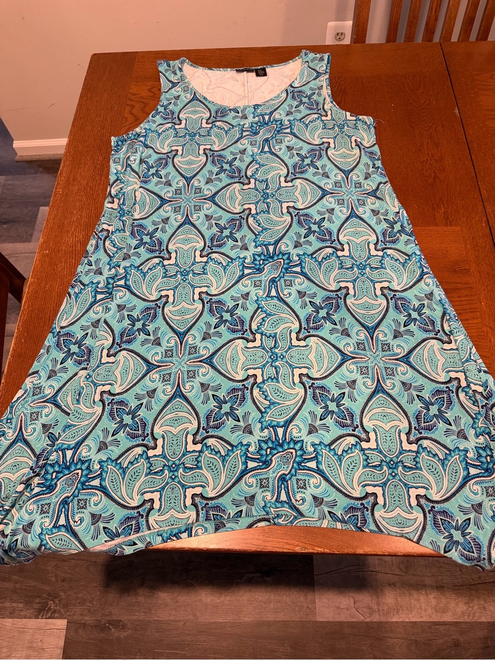 Tahari Teal and Light Blue Printed Summer Dress